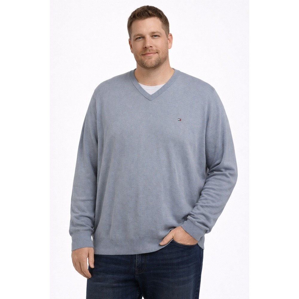 Tommy Hilfiger Mens Light Blue V Neck Long Sleeve Sweater 100%‎ Cotton - XXL